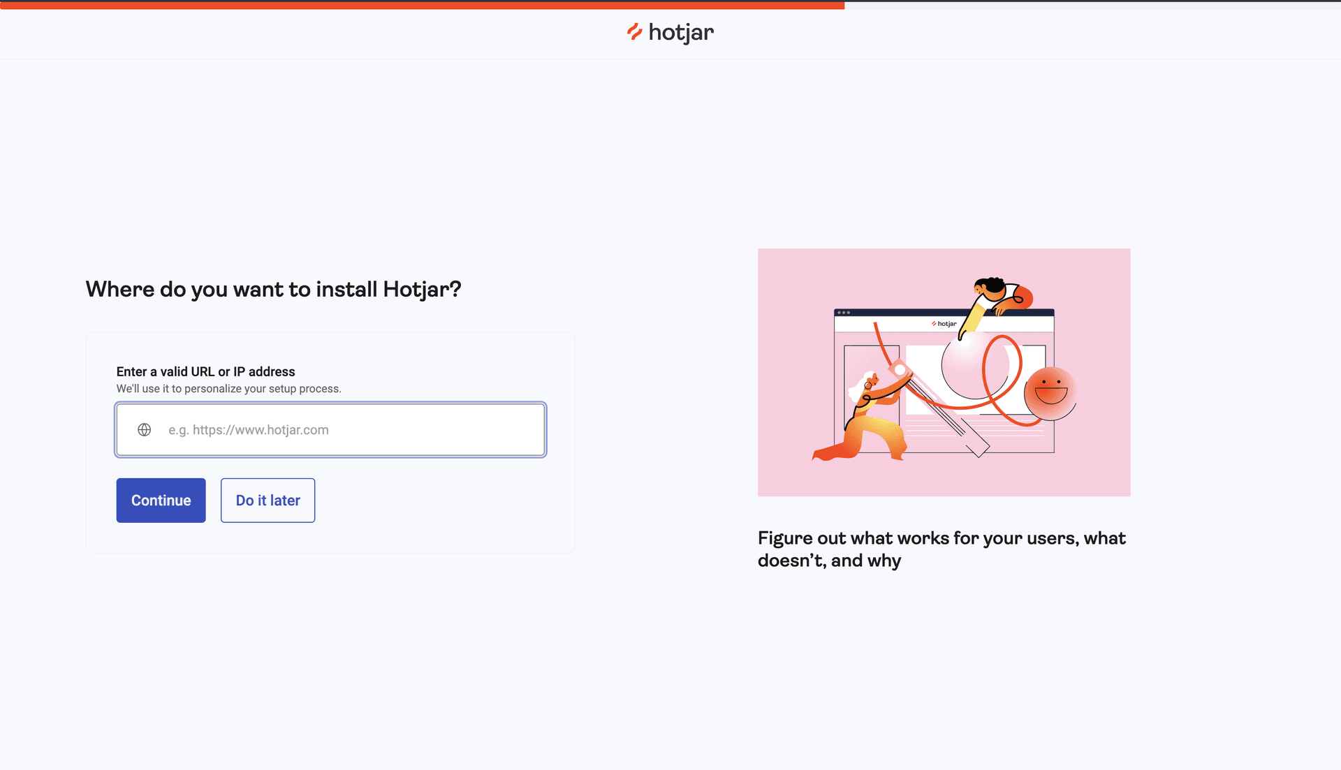 This image shows the domain input field on Hotjar's website.